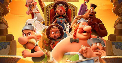 Astérix, Obélix et d'autres personnages du film.
